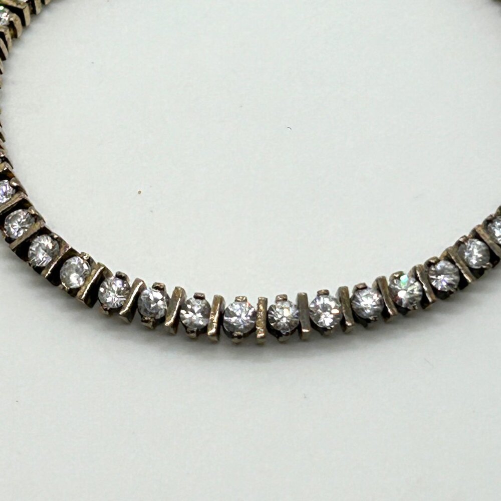 Vintage Sterling Silver Tennis Bracelet Gold Vermeil CZ Round Cut Cubic Zirconia - Picture 4 of 13